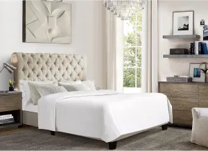 Rosevera Atherine Upholstered Bed Frame/Fabric Upholstered Bed Frame with Adjustable Headboard/Chesterfield-Styled/Rolled Head/Wood Slat Support/Easy Assembly,King,Beige