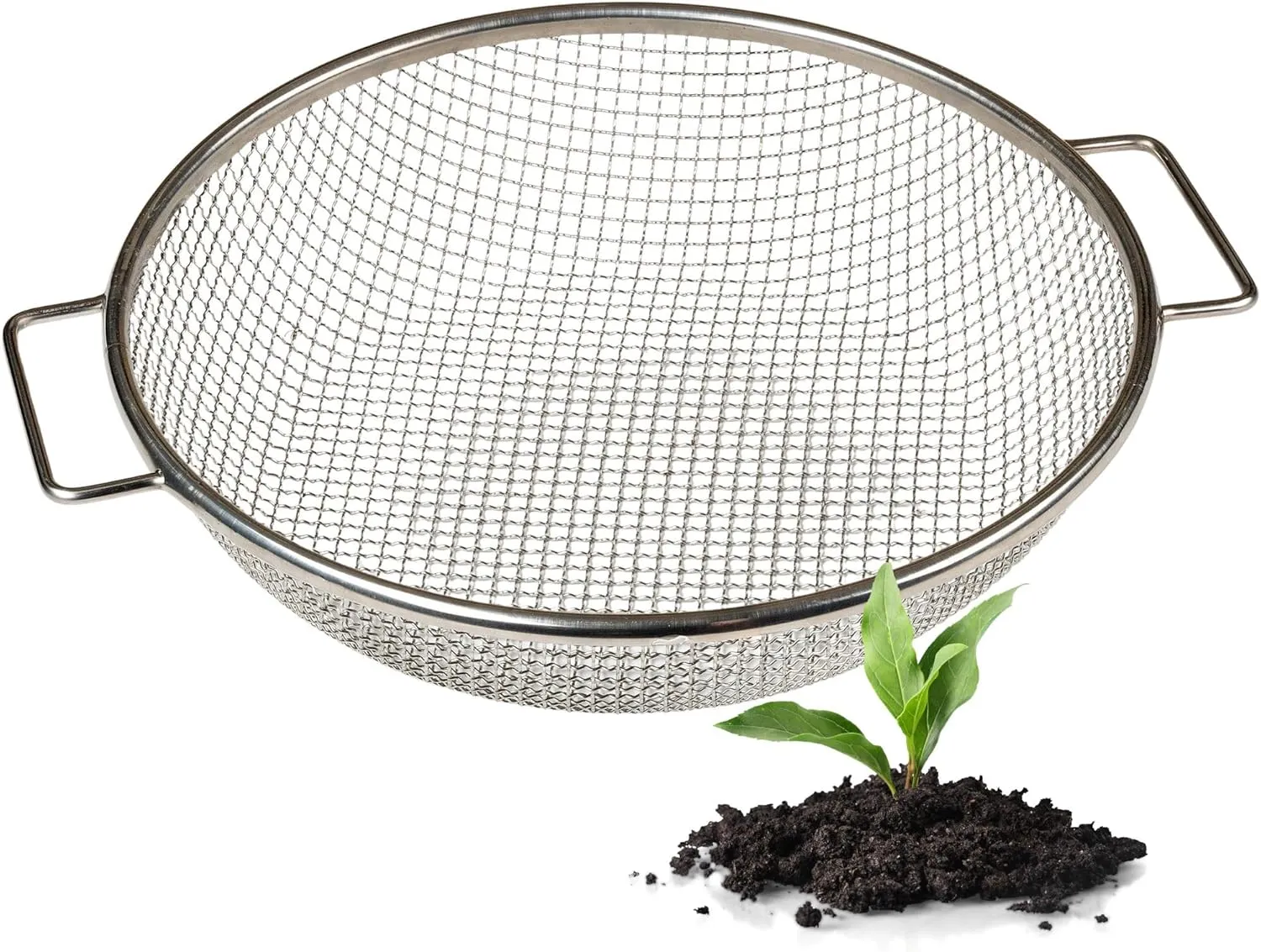 Round Soil Sifter for 5-Gallon Bucket, 1/4 inch Mesh, Stainless Steel Garden Sieve with Handles