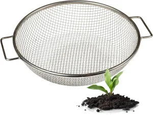 Round Soil Sifter for 5-Gallon Bucket, 1/4 inch Mesh, Stainless Steel Garden Sieve with Handles