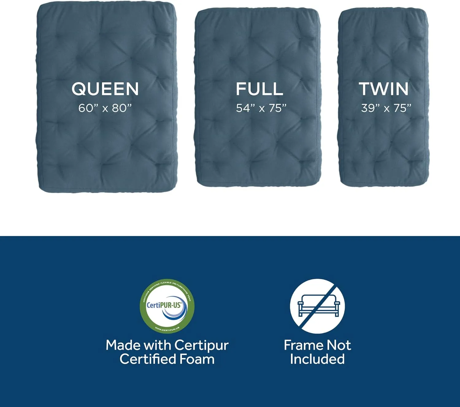 Royal Sleep Products by The Futon Factory 10 inch Memory Foam and Pocket Coil Futon Mattress - Solid Royal Blue Cover - Full Size - CertiPUR Certified Foams - Made in USA - (Frame not Included)