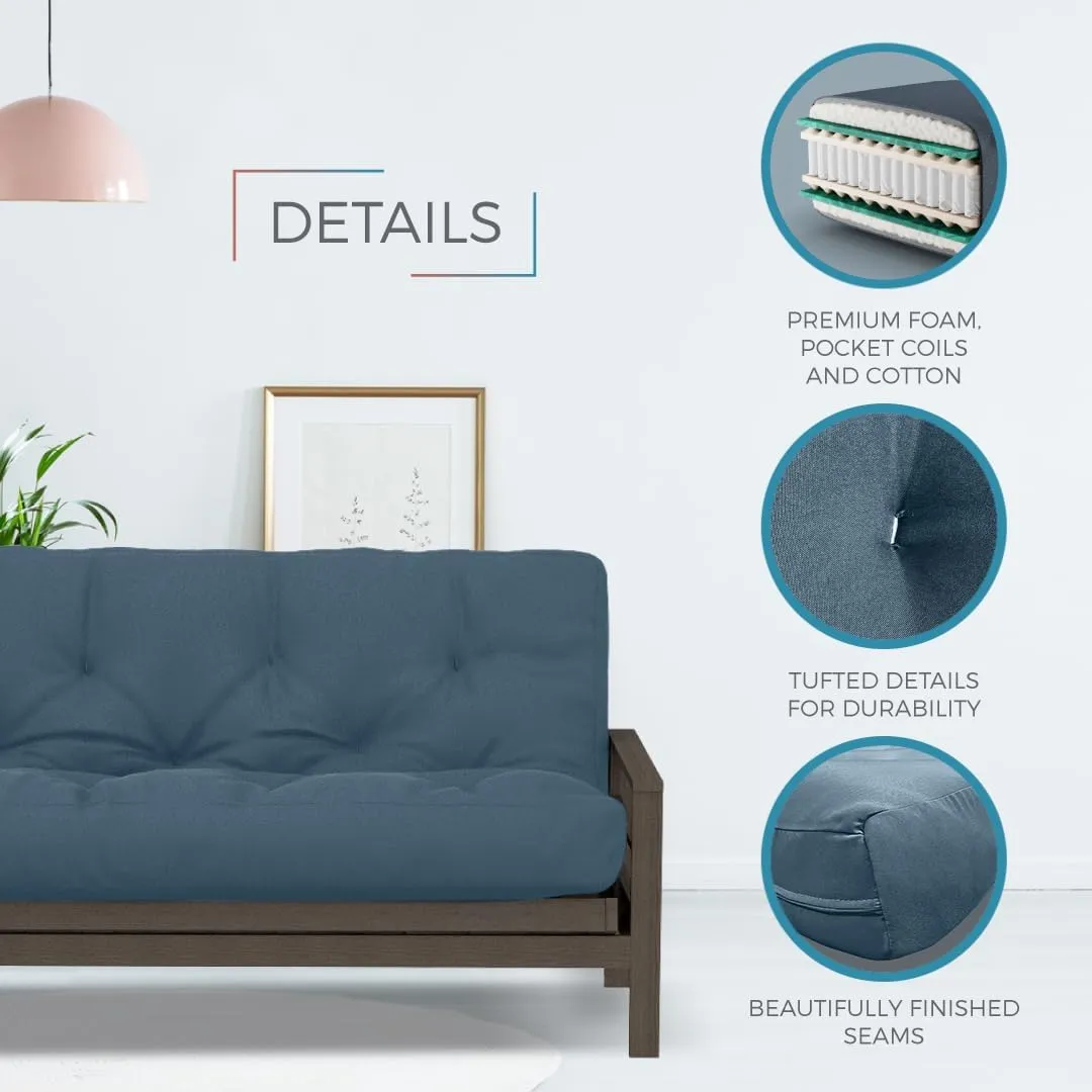 Royal Sleep Products by The Futon Factory 10 inch Memory Foam and Pocket Coil Futon Mattress - Solid Royal Blue Cover - Full Size - CertiPUR Certified Foams - Made in USA - (Frame not Included)