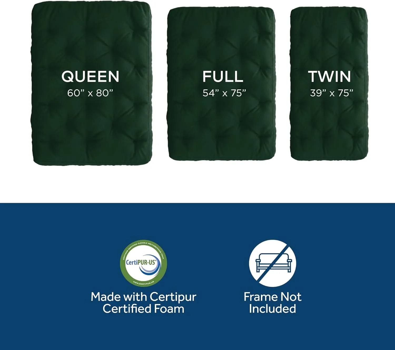 Royal Sleep Products by The Futon Factory 6 inch Foam Futon Mattress - Solid Hunter Green Cover - Full Size - CertiPUR Certified Foams - Made in USA - (Frame not Included)
