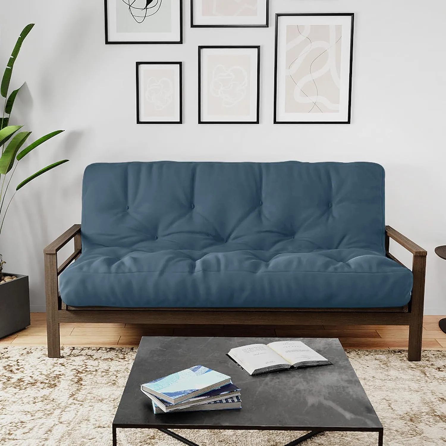 Royal Sleep Products by The Futon Factory 8 inch Foam Futon Mattress - Solid Denim Blue Color - Queen Size - CertiPUR Certified Foams - Made in USA - (Frame not Included)