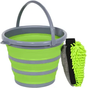 Rynx | GreatCool Car Wash Collapsible Bucket with 3-in-1 Car Wash Mitt, Coral Velvet   Weaving   Chenille Microfiber Glove Sponge, 10L (2.6 Gallon) Portable Foldable Container Bucket for Car Household Washing