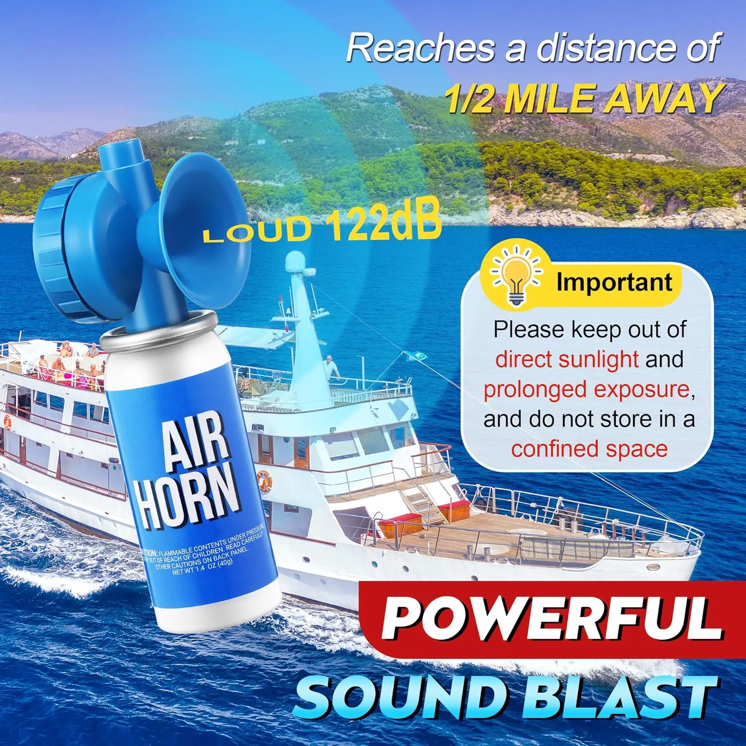 Saillong 1.4oz Marine Boat Air Horn, Loud Air Horns for Safety, Mini Small Blow Fog Bear Horn, Meet Coast Guard, Emergency Use for Marine Boating Sporting Events Outdoor Alarm