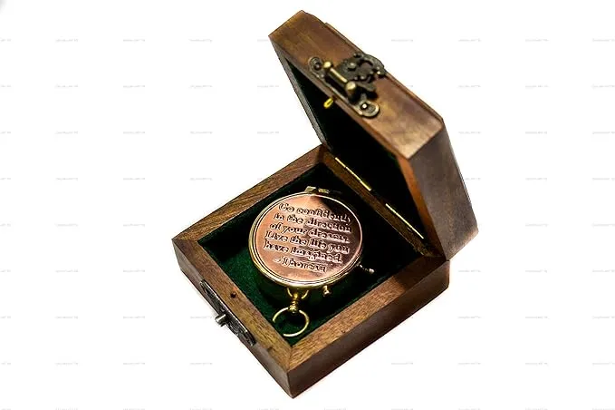 Sailor's Art Pocket Compass | Camping Travelling Equipment | Boat Brass Chain Compass with a Beautiful Quote| Nautical Navy Directional Compass | Table Top