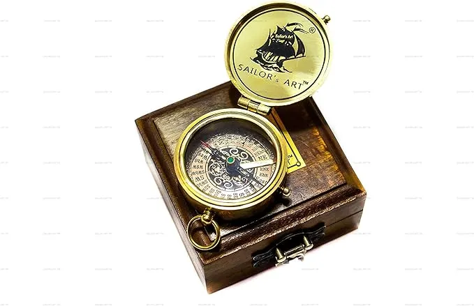 Sailor's Art Pocket Compass | Camping Travelling Equipment | Boat Brass Chain Compass with a Beautiful Quote| Nautical Navy Directional Compass | Table Top
