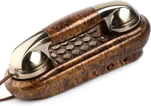Sangyn Corded Phone Vintage Wood Grain Wall Phone, No AC Power Required, 3 Speed Dial Keys, Big Buttons, Loud Mechanical Ringer, Volume Control, Redial, Mute, Flash, Landline Phone for Home House