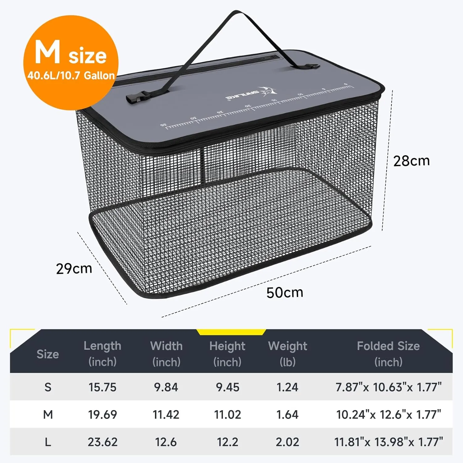 SANLIKE Floating Fishing Basket Collapsible Fishing Net Cage, Rubber Coated Net Fish Basket for Live Caught Fish Minnows Bait Bucket Minnow Trap, 24L/40L/59L，Black/Grey