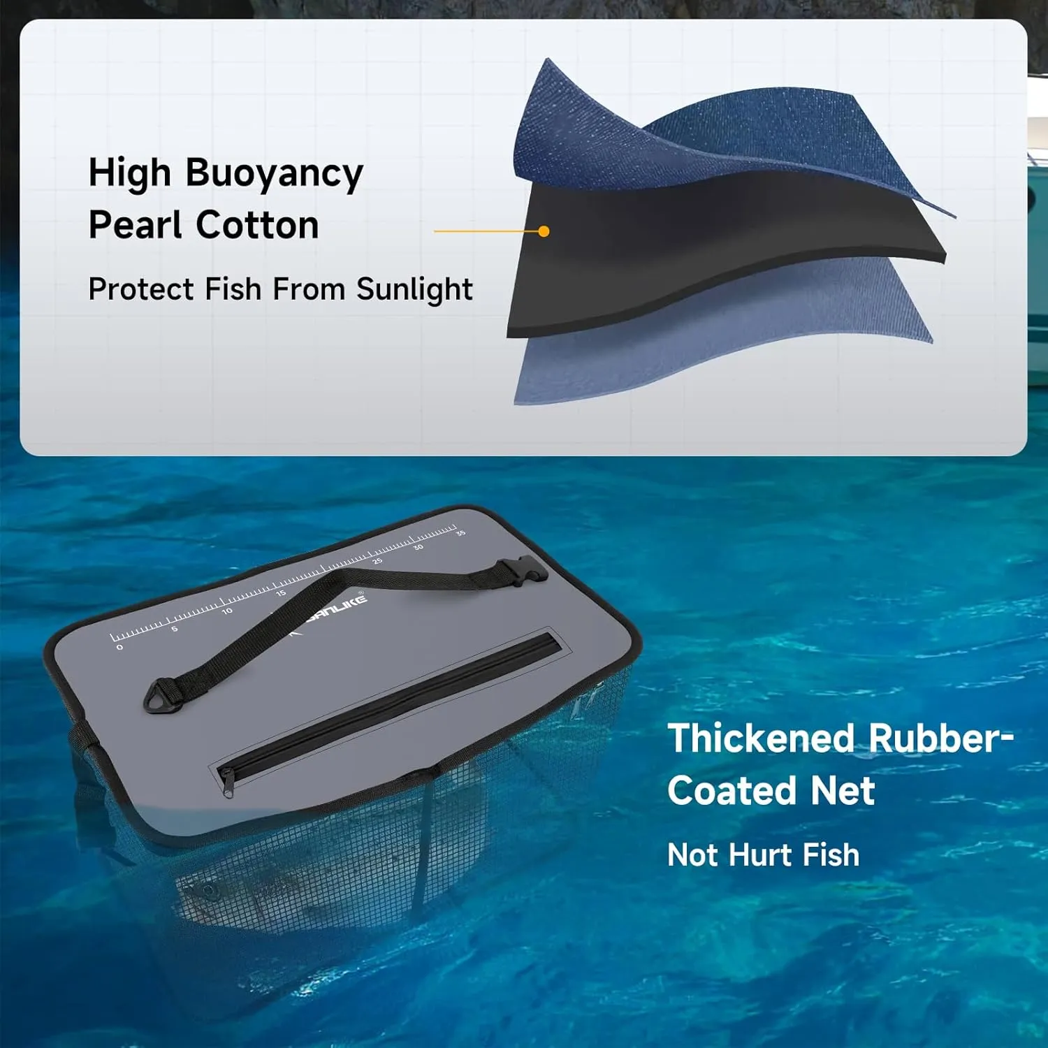 SANLIKE Floating Fishing Basket Collapsible Fishing Net Cage, Rubber Coated Net Fish Basket for Live Caught Fish Minnows Bait Bucket Minnow Trap, 24L/40L/59L，Black/Grey