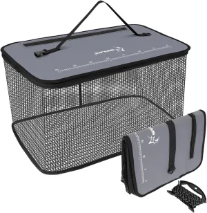 SANLIKE Floating Fishing Basket Collapsible Fishing Net Cage, Rubber Coated Net Fish Basket for Live Caught Fish Minnows Bait Bucket Minnow Trap, 24L/40L/59L，Black/Grey