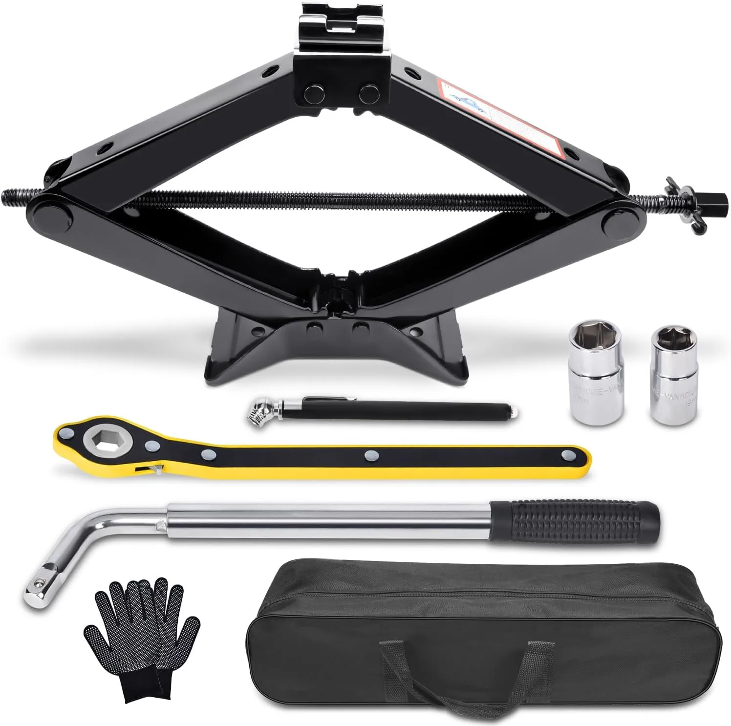 Scissor Jack 3 Ton (6610 lbs) Tire Changing Kit with Lug Wrench - Emergency Kit for Car, SUV, MPV