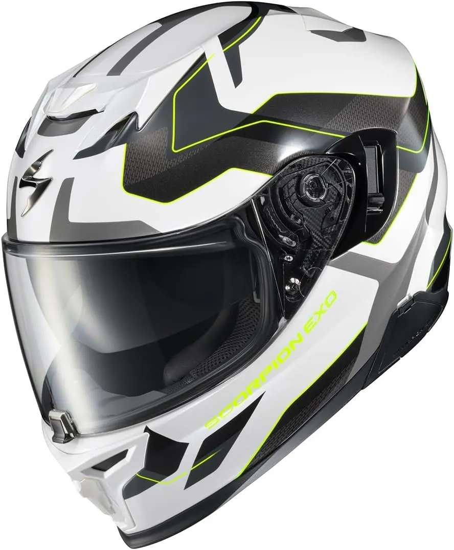 ScorpionEXO T520 Full Face Dual Sport Motorcycle Helmet with Bluetooth Ready Speaker Pockets DOT ECE Approved Zuse (White/Hi-Viz - Medium)