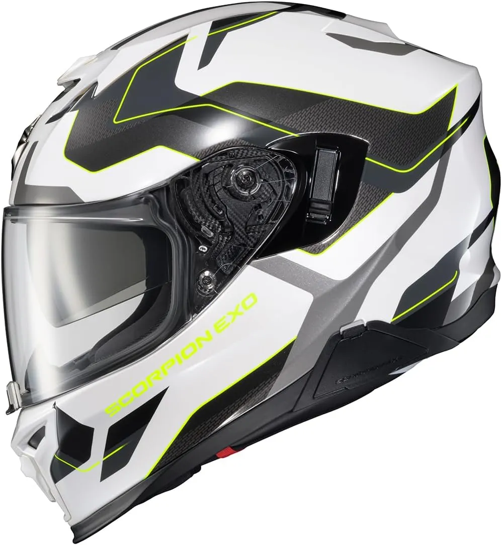 ScorpionEXO T520 Full Face Dual Sport Motorcycle Helmet with Bluetooth Ready Speaker Pockets DOT ECE Approved Zuse (White/Hi-Viz - Medium)