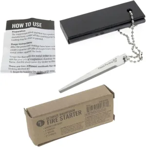 SE Waterproof Magnesium Firestarter Kit - Compact 2-in-1 Fire Starter with Flint, Serrated Striker, and Detachable Chain for Camping, Hiking, Survival, and Emergency Preparedness FS374
