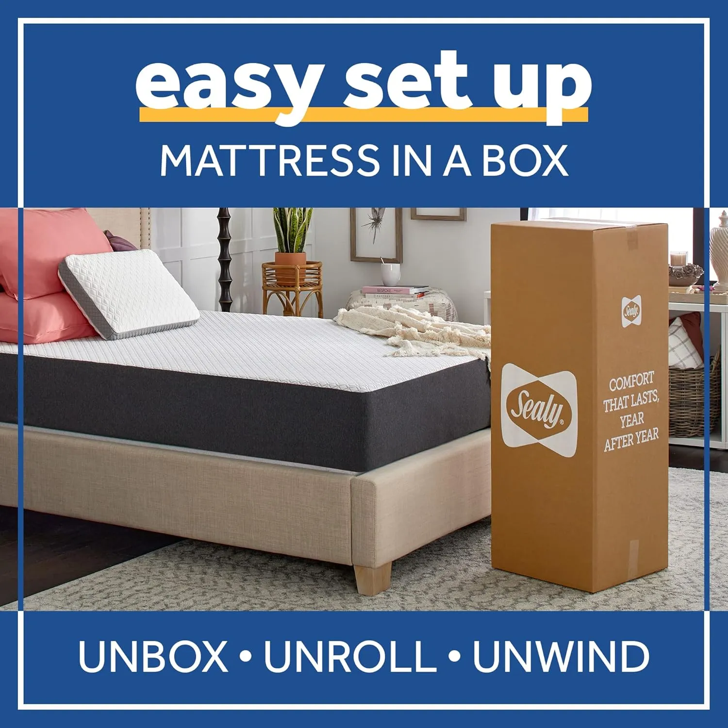 Sealy Cool & Clean 10" Memory Foam Bed in Box, Queen, White