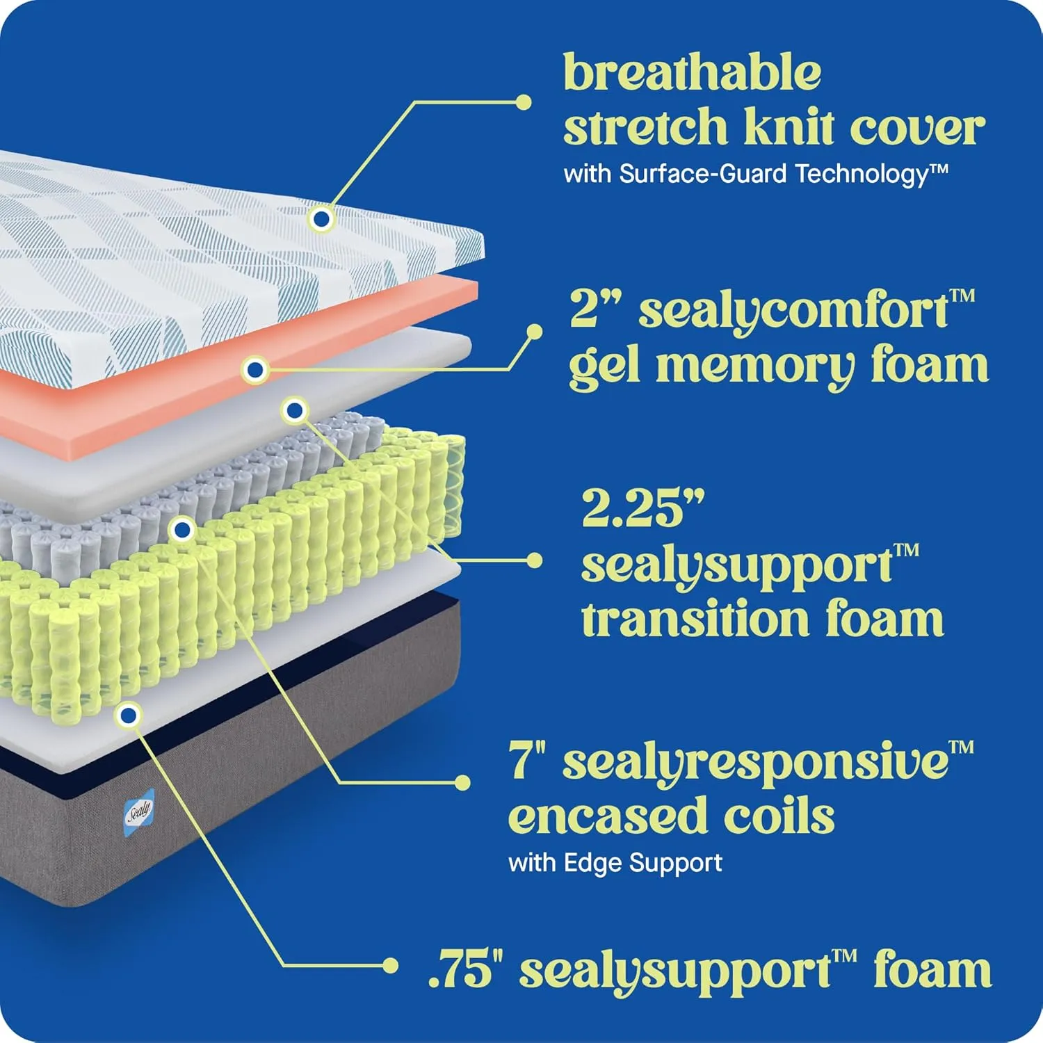 Sealy Dreamlife 12” Hybrid Mattress-in-a-Box, California King, SealyComfort Gel Memory Foam, SealyResponsive Encased Coils, Surface-Guard Technology