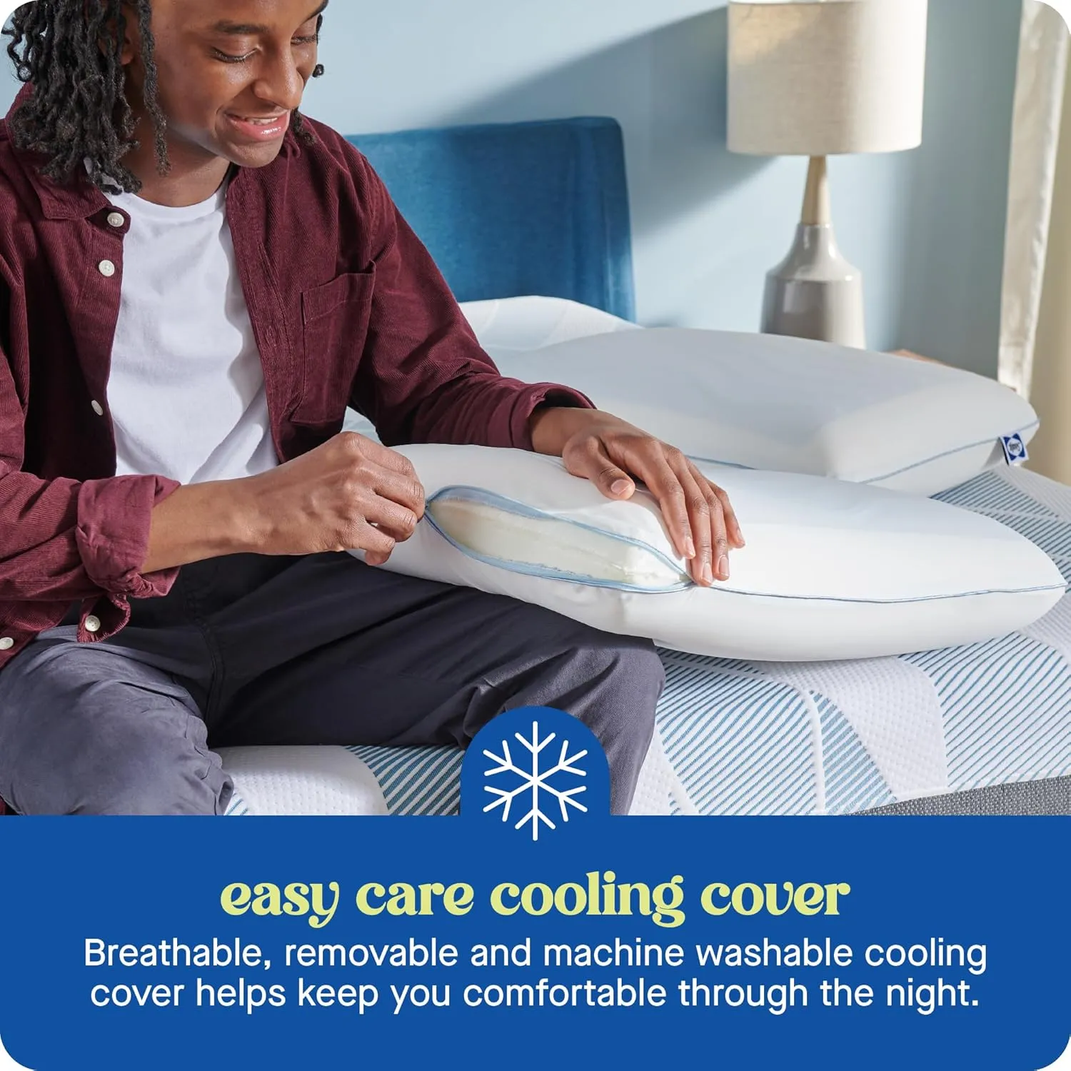 Sealy Dreamlife King Size Memory Foam Cooling Pillow with SealyChill Cooling Gel, Removable Machine-Washable Cover, Made in The USA, White
