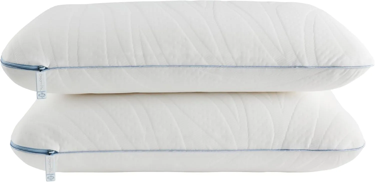 SEALY Dreamlife Queen Size Memory Foam Cooling Surface Guard Technology, Removable Machine-Washable Cover, 1 Year Warranty, White (2 Pack) Pillow, 2 Count