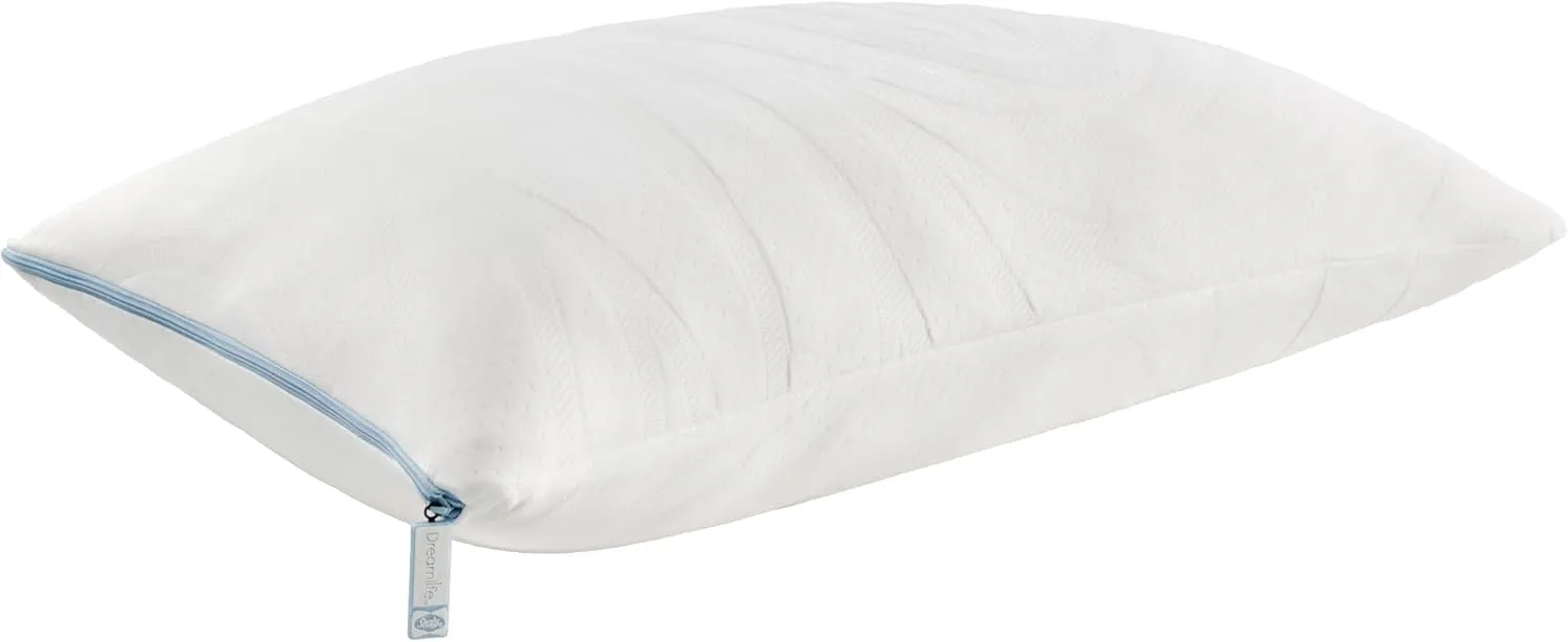 SEALY Dreamlife Queen Size Shredded Foam Pillow with Surface Guard Technology, Removable Machine-Washable Cover, 1 Year Limited Warranty, White