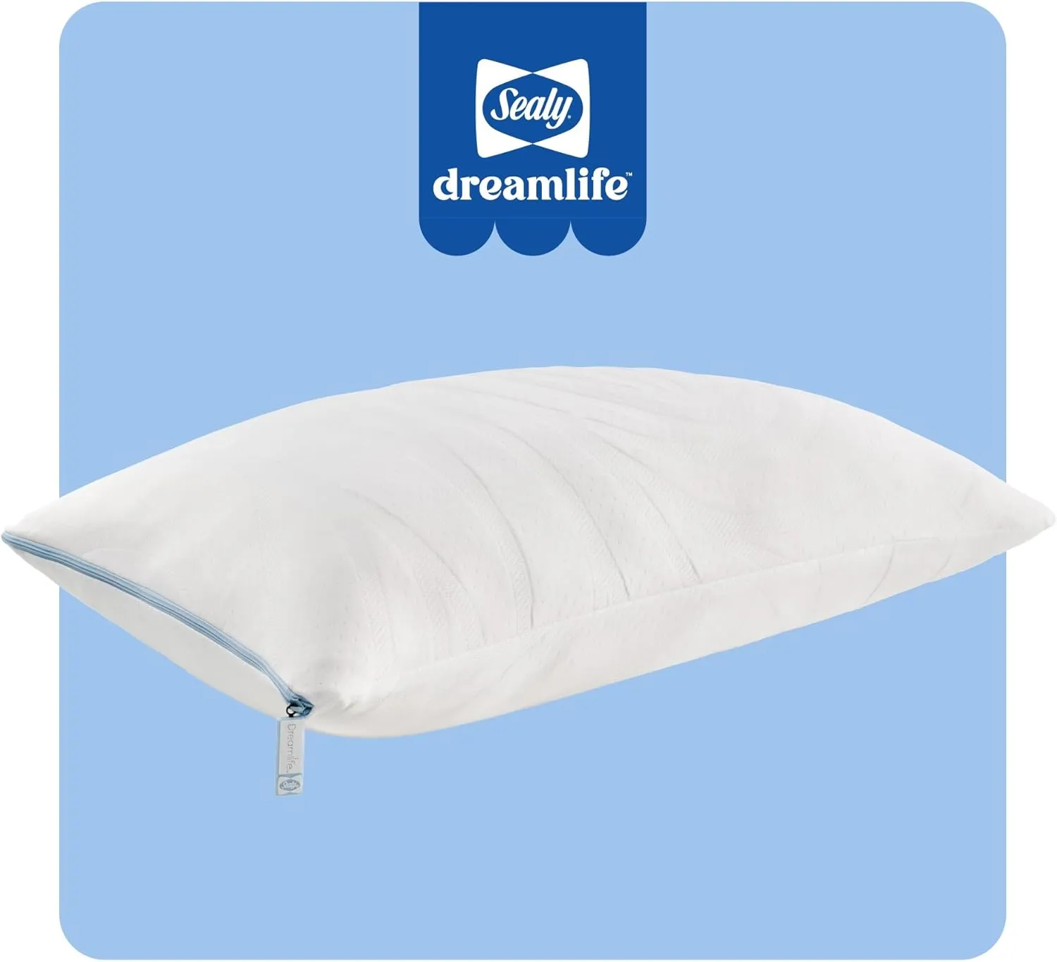 SEALY Dreamlife Queen Size Shredded Foam Pillow with Surface Guard Technology, Removable Machine-Washable Cover, 1 Year Limited Warranty, White