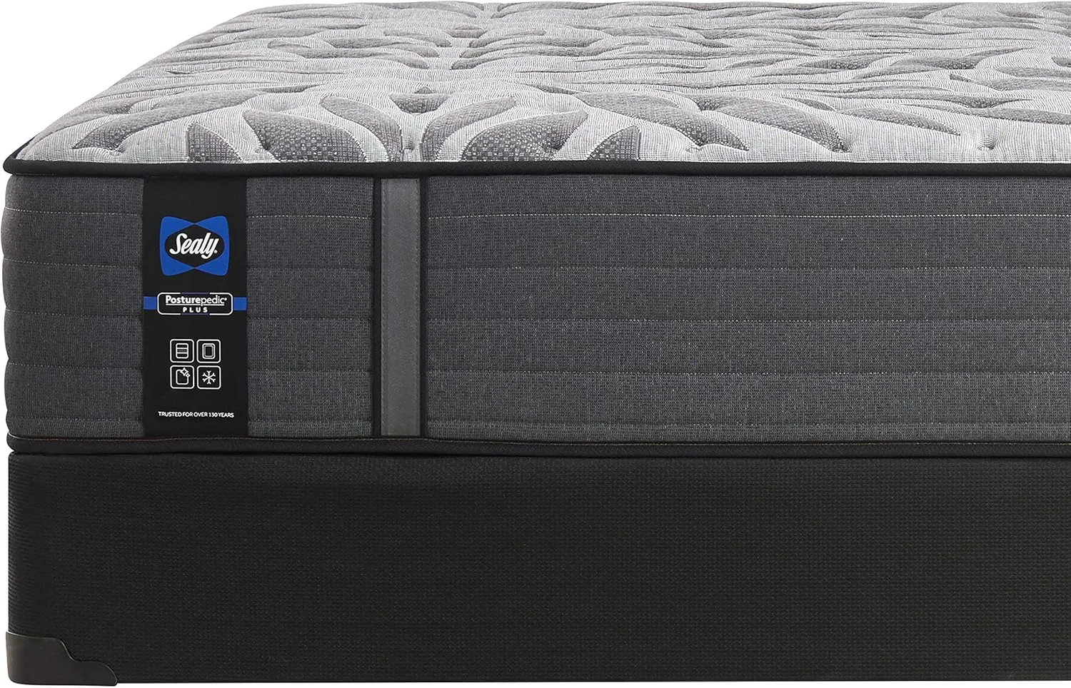 Sealy Posturepedic Plus Mattress with Surface-Guard and 9 Foundation, Tight Top 12-Inch Ultra Firm, Split Queen, Grey
