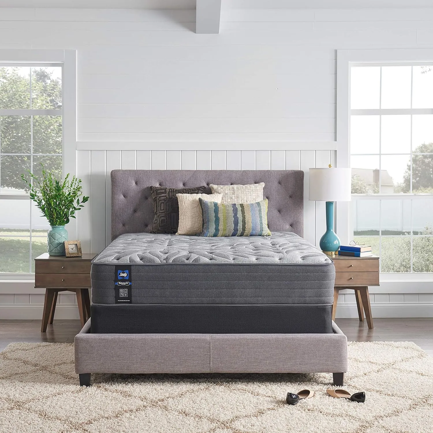 Sealy Posturepedic Plus, Tight Top 13 Plush Soft Mattress with Surface-Guard and 9-Inch Foundation, Queen, Grey