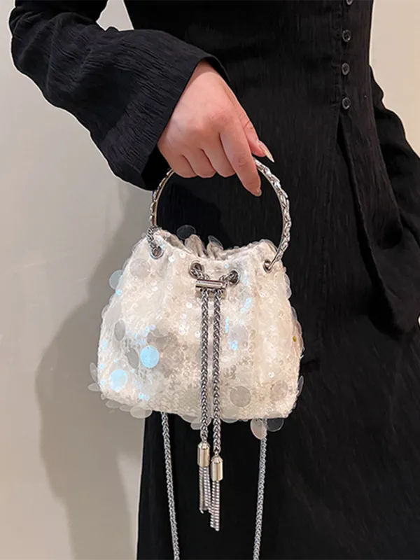 Sequin Mesh Bucket Handbag