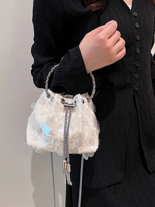 Sequin Mesh Bucket Handbag