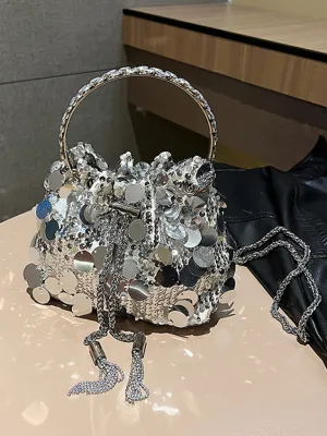 Sequin Mesh Bucket Handbag