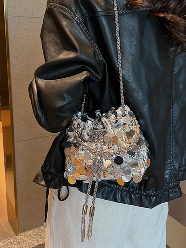 Sequin Mesh Bucket Handbag