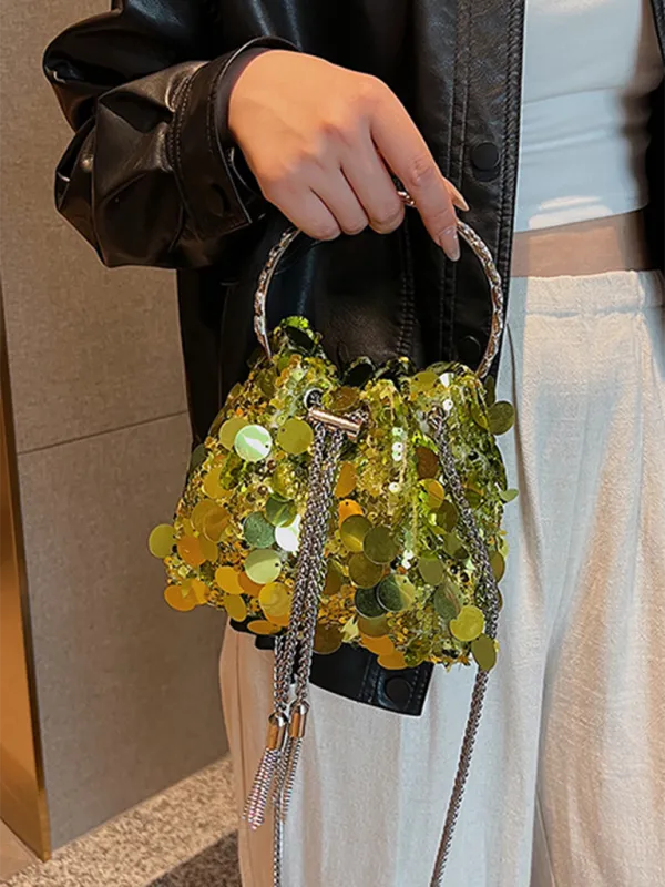 Sequin Mesh Bucket Handbag