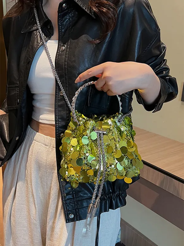 Sequin Mesh Bucket Handbag