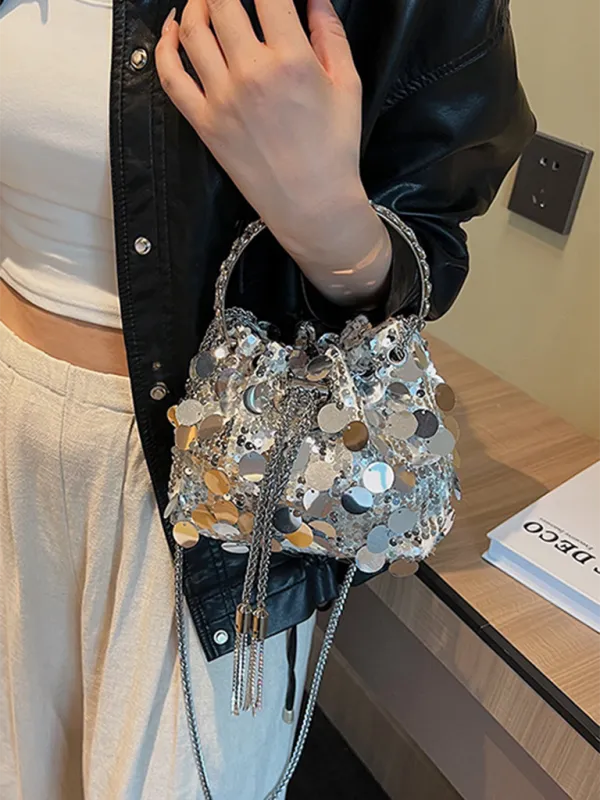 Sequin Mesh Bucket Handbag