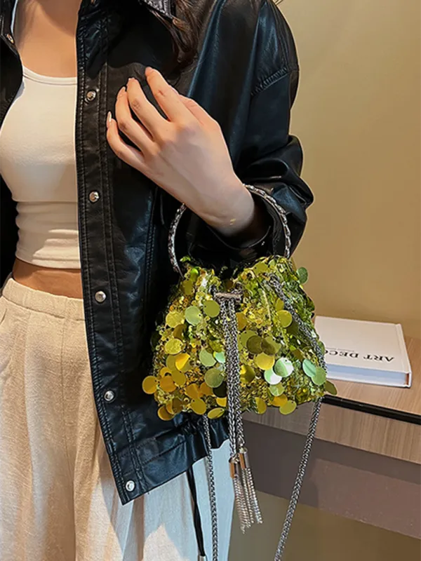 Sequin Mesh Bucket Handbag
