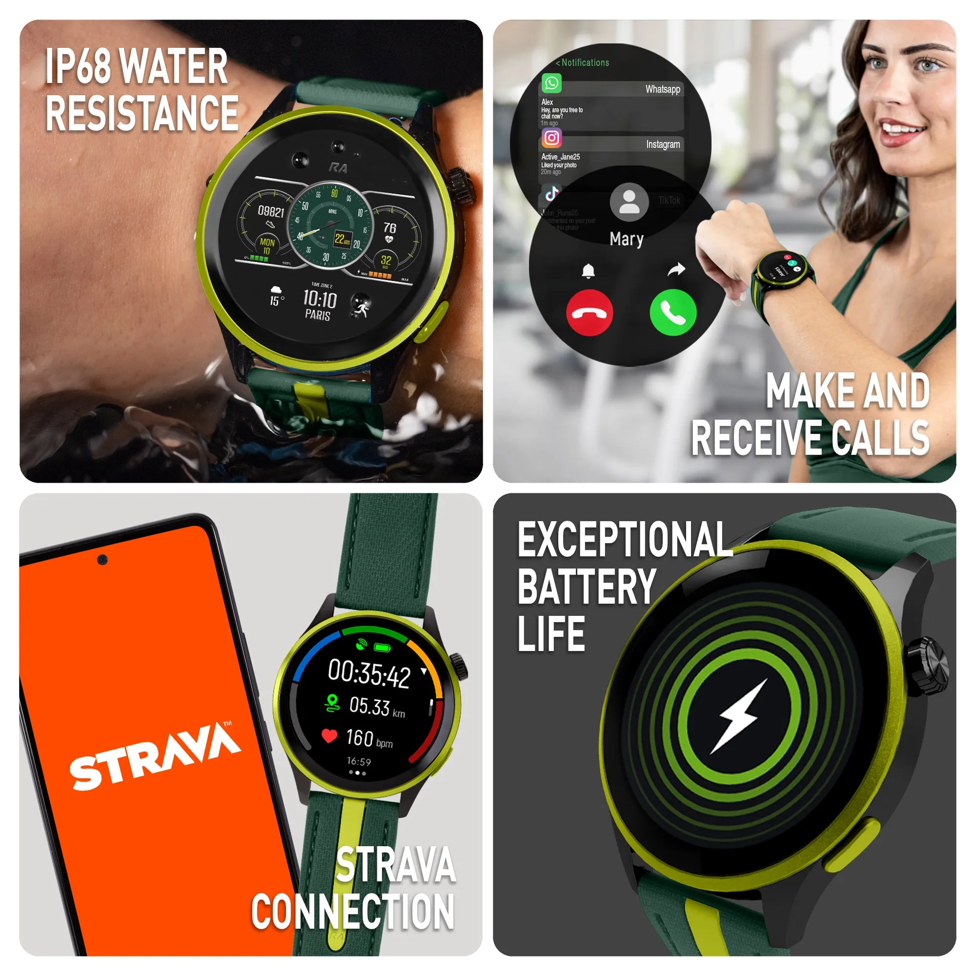 Series 54 AMOLED GPS Green and Yellow Smart Calling Watch