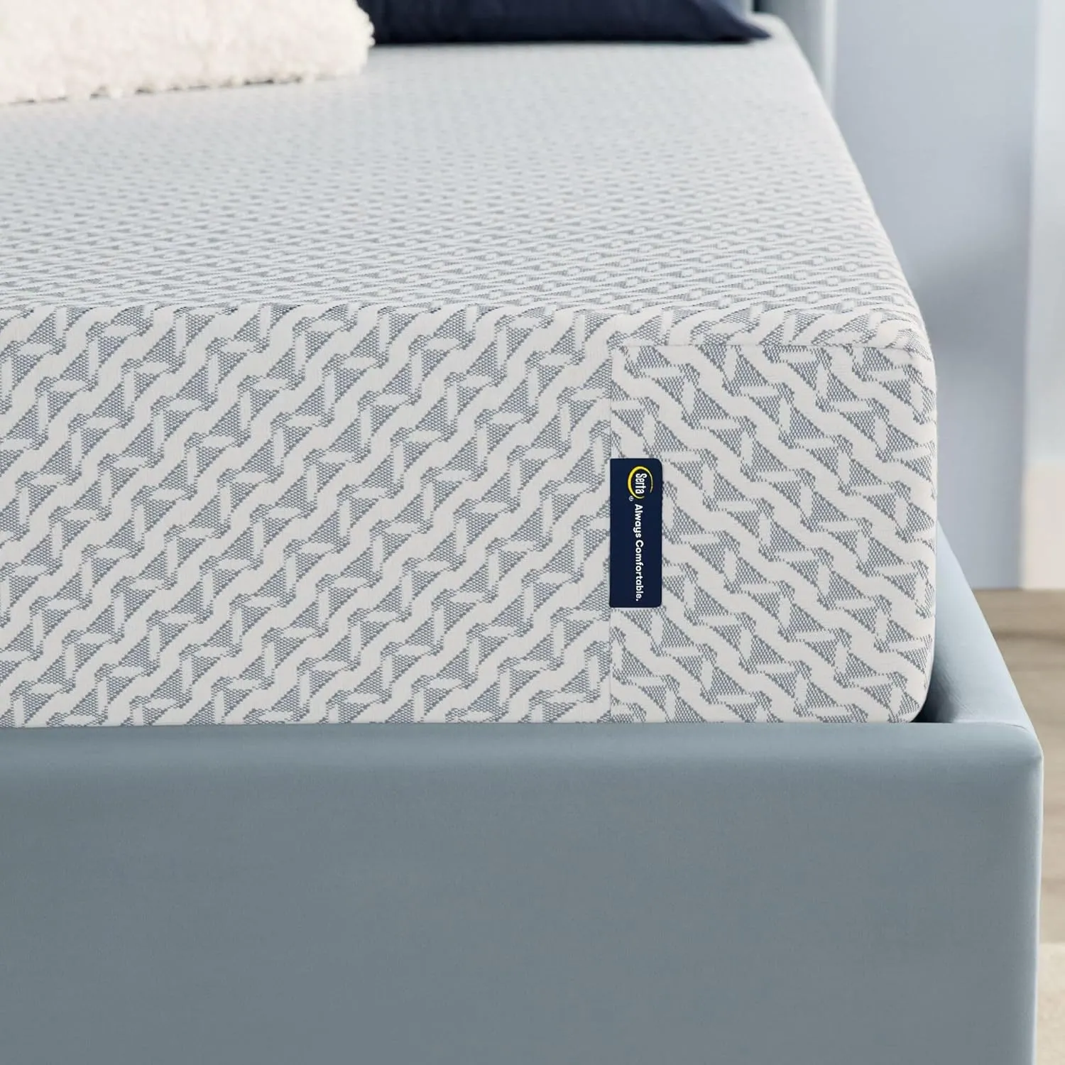 Serta - 10 inch Cooling Gel Memory Foam Mattress, King Size, Medium, Supportive, CertiPur-US Certified, 100-Night Trial - Sheep Retreat, Blue/White