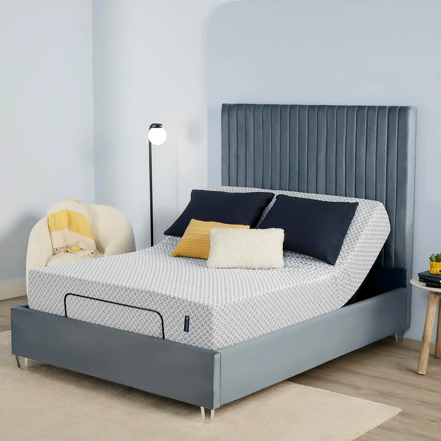 Serta - 10 inch Cooling Gel Memory Foam Mattress, King Size, Medium, Supportive, CertiPur-US Certified, 100-Night Trial - Sheep Retreat, Blue/White