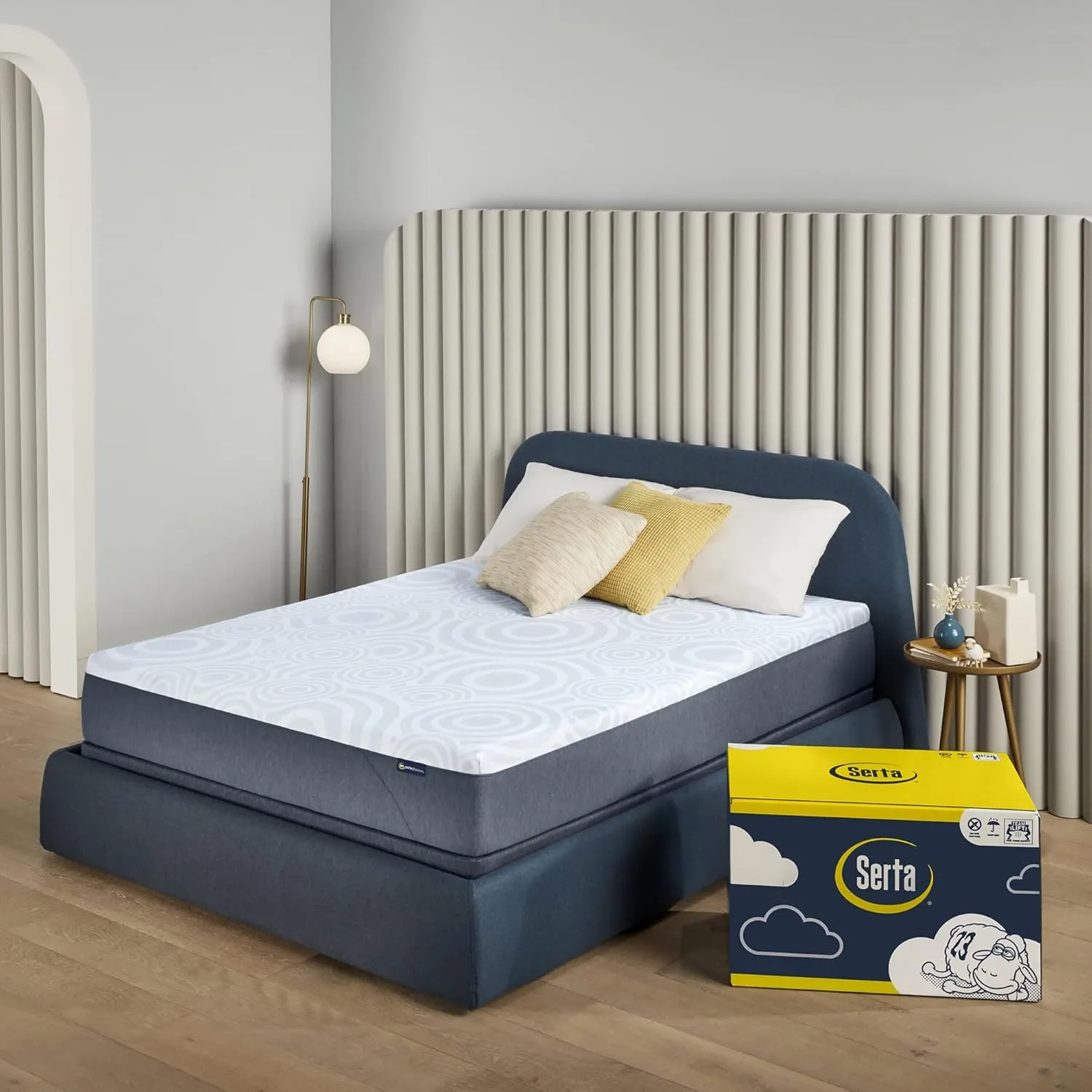 Serta Perfect Sleeper 10 Inch Queen Gel Memory Foam Mattress, Medium Firm, USA Built, 100-Night Trial, CertiPUR-US Certified - Nestled Night,Blue/White