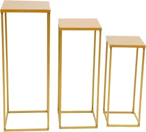 Set of 3 Metal Plant Stand Flower Pot Pedestal Display Holder Planter Rack Shelf Golden Nesting Display Square Display Rack Set for Wedding Garden Patio Terrace