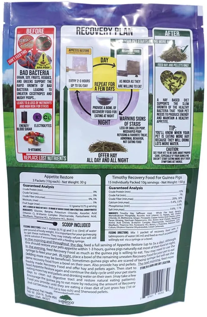 Sherwood Pet Health Guinea Pig Emergency Kit (Small) with Timothy Recovery Food and Appetite Restore in Stay-Fresh Packets