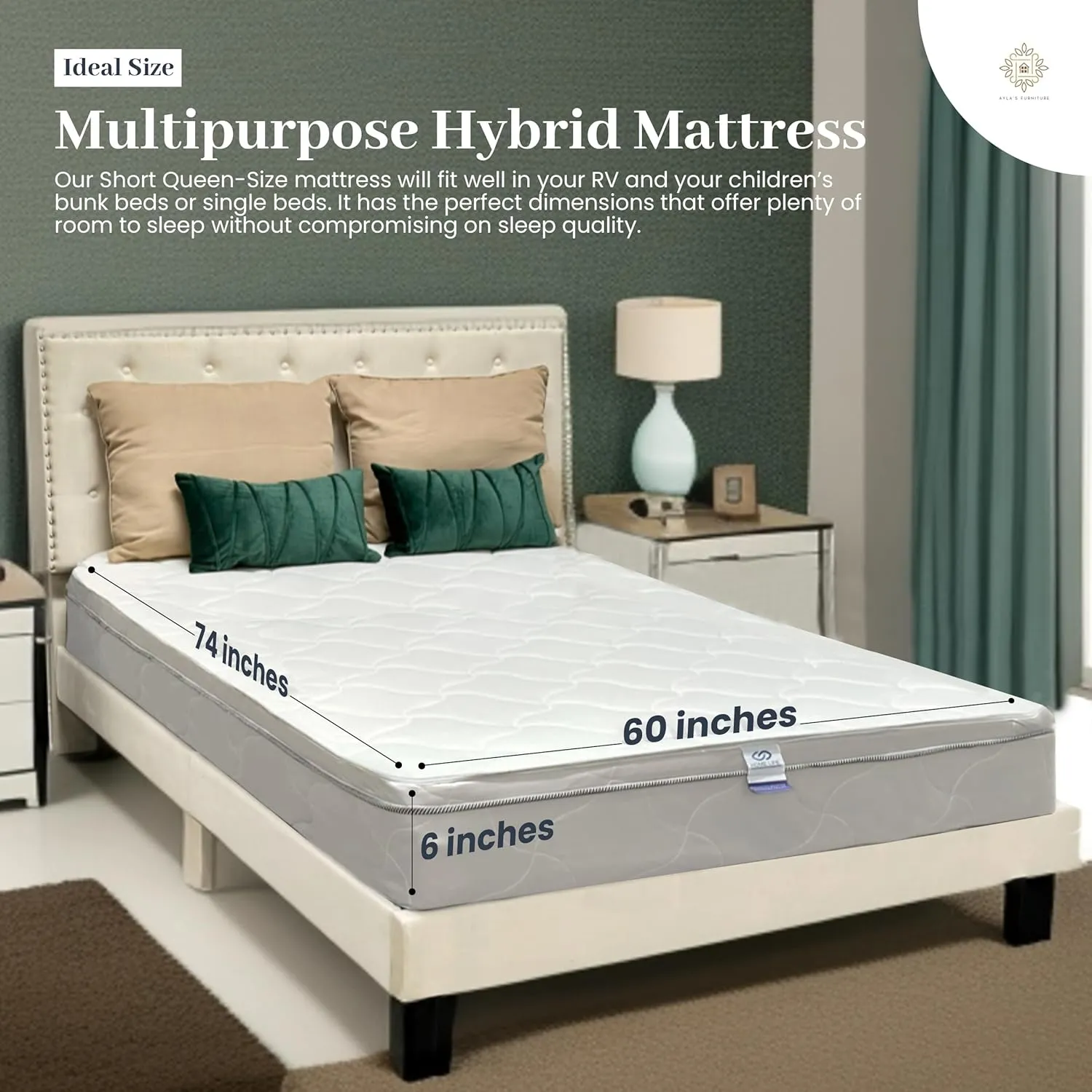 Short Queen RV Mattress - 6 Inch Cool Comfort Foam & Spring Hybrid Mattress with Breathable Organic Cotton Cover - Quilted Soft Tight Top - Rolled in a Box - Oliver & Smith