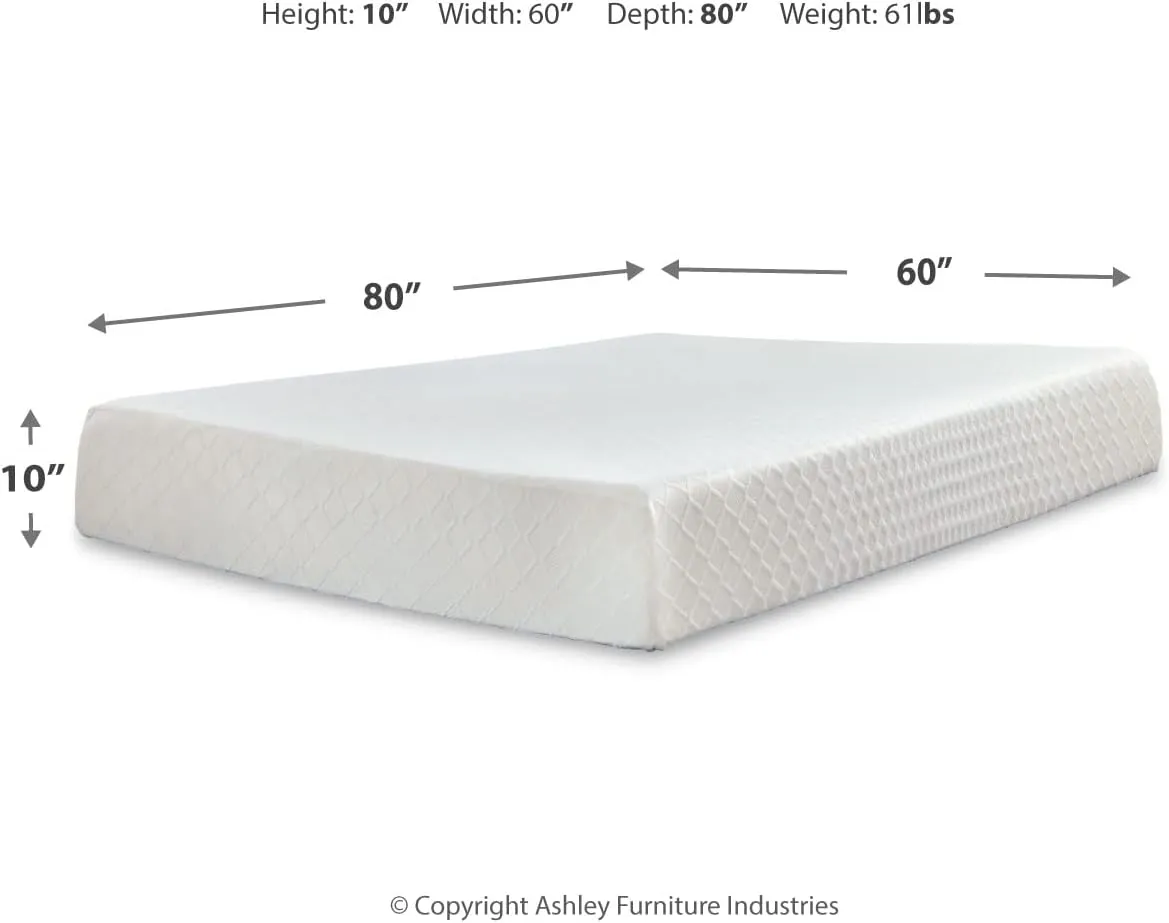 Signature Design by Ashley Queen Size Chime 10 Inch Medium Firm Memory Foam Mattress with Green Tea & Charcoal Gel for Pressure Relief