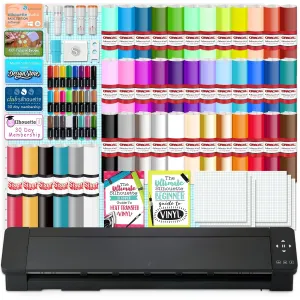 Silhouette Cameo PRO MK-II 24in Vinyl Cutter Bundle with Deluxe Blade Pack, Roll Feeder, 38 Premium Vinyl Sheets, T-Shirt HTV, Sketch Pens, Silhouette Software, Tools, Guides, Deisgns, and More