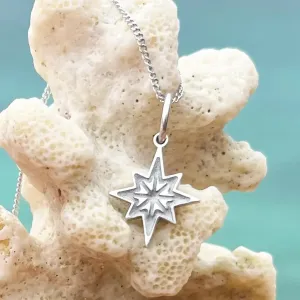 Silver Engraved Compass Charm on Silver Chain