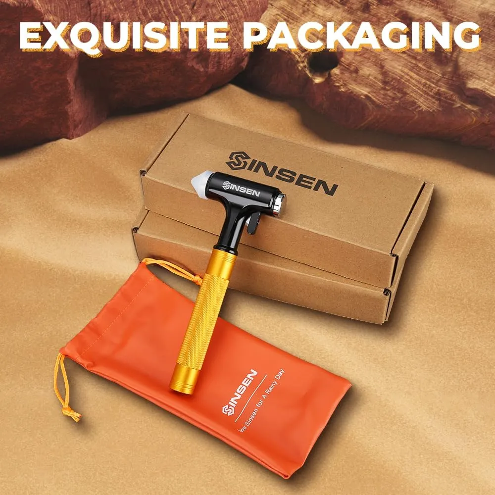 SINSEN Car Window Breaker, Seabelt Cutter, Aluminum Safety Hammer to Break Glass, 3-in-1 Emergency Kit, Fireproof All-Metal Escape Tool, Automotive Survival Accessories for Roadtrip, Gold, 2-Pack