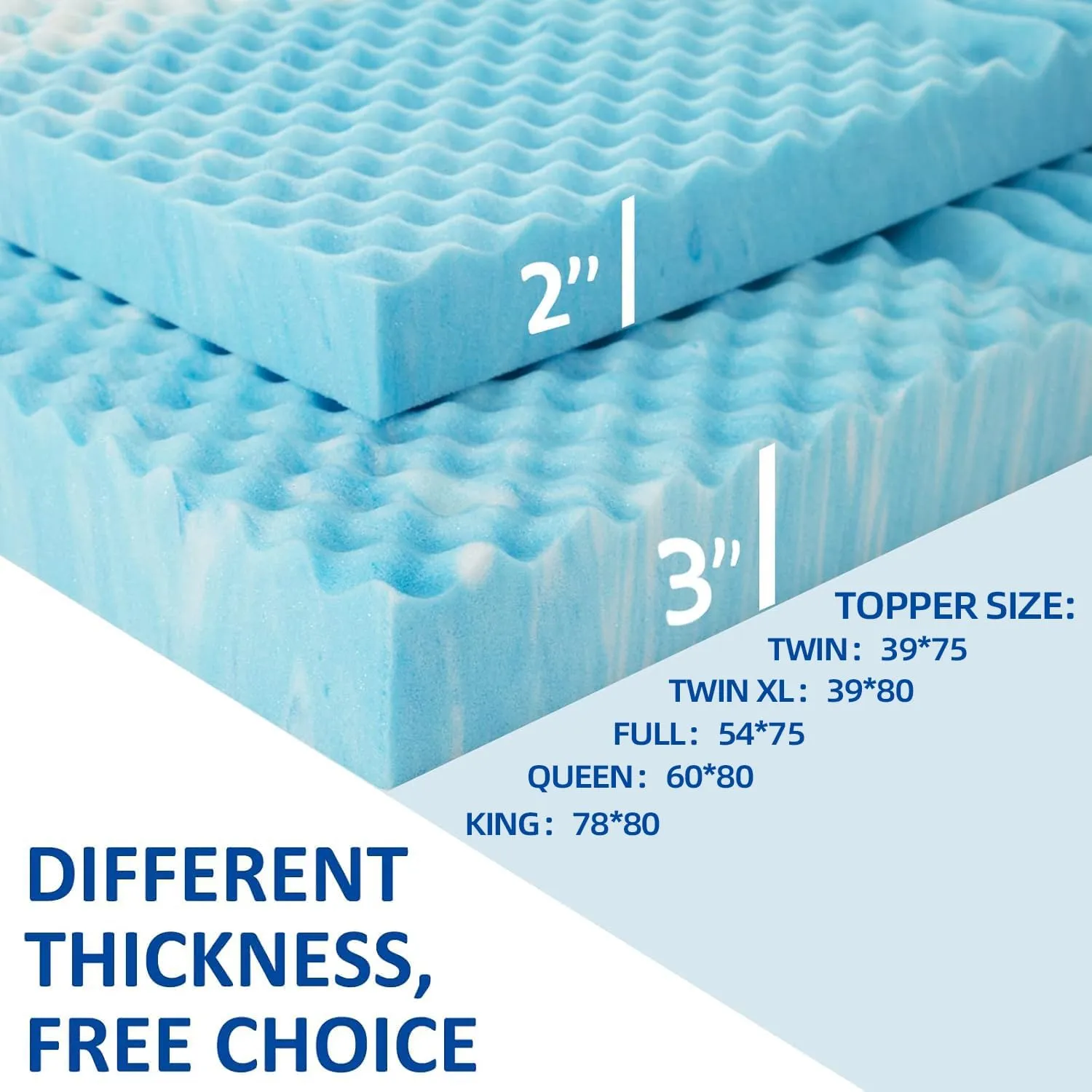 SINWEEK 2 Inch Memory Foam Mattress Topper Twin XL, Twin Extra Long Mattress Pads for College Dorm Single Bed, Pressure Relieve CertiPUR-US Certified, 39x80 Inches, Blue