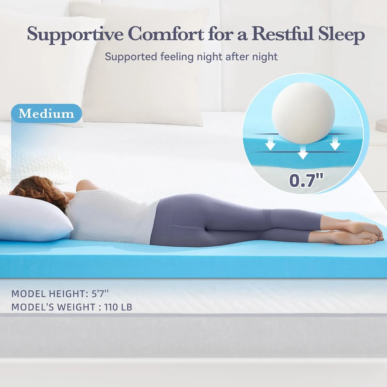 SINWEEK 3 Inch Gel Memory Foam Mattress Topper Queen Size, Mattress Pad for Body Pressure Relief, Cooling Bed Topper with Breathable Soft Cover, CertiPUR-US Certified