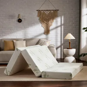 SINWEEK Memory Foam Folding Mattress with Storage Bag, 4 Inch Foldable Mattress Trifold Mattress Topper, Floor Mattress Guest Bed with Cooling Cover & Waterproof Lining