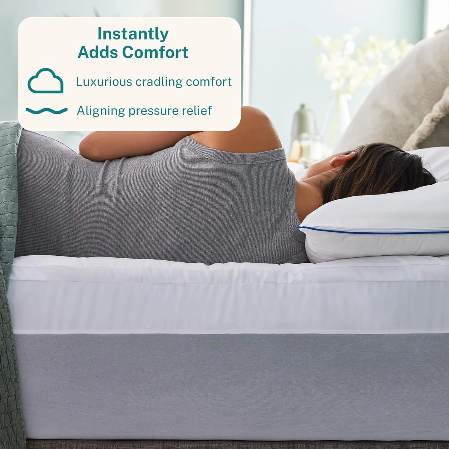 Sleep Innovations Dual Layer 4 Inch Memory Foam Mattress Topper, Queen Size, Ultra Soft Support, 3 Inch Cooling Gel Memory Foam Plus 1 Inch Fluffy Pillow Top Cover